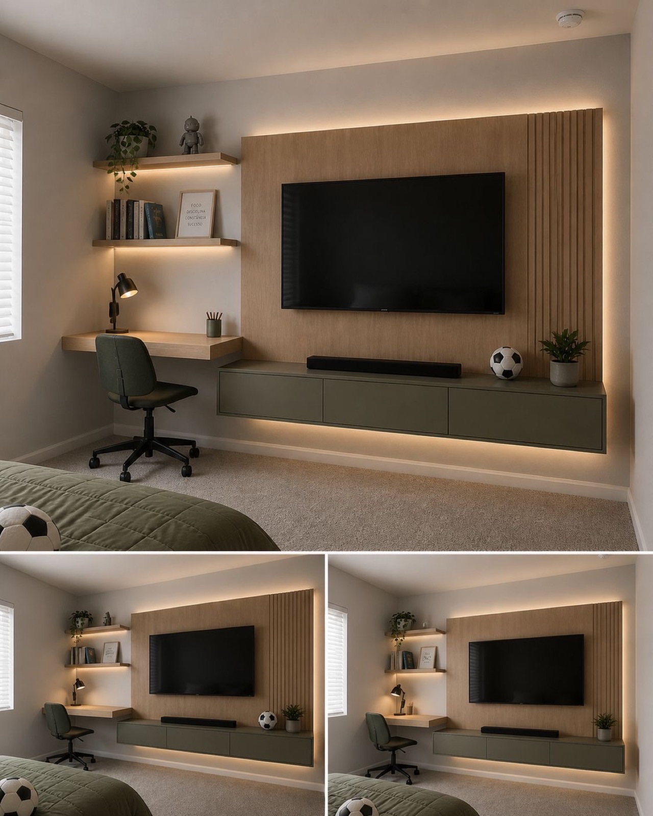Custom media wall and home office installation